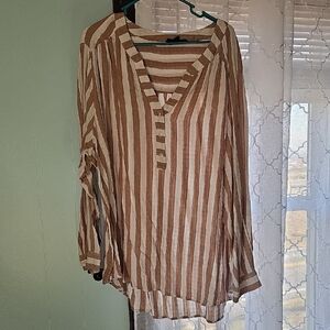 a new day Brown and White Striped Blouse